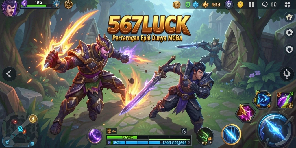 Tampilan gameplay <strong>567LUCK</strong> yang seru dalam pertempuran MOBA.