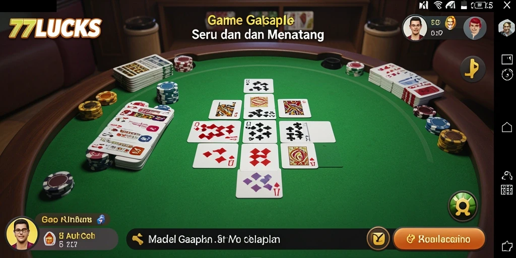 Tampilan gameplay Gaple yang seru di 77LUCKS.