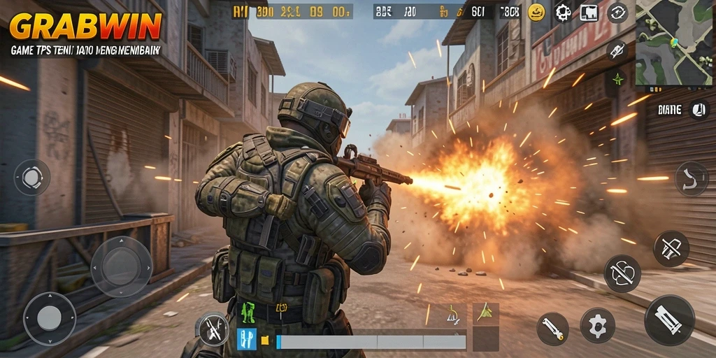 Screenshot gameplay <strong>GRABWIN</strong> menampilkan aksi seru di medan perang.