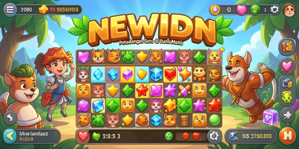 Tampilan gameplay seru dalam NEWIDN dengan berbagai strategi Match-3.