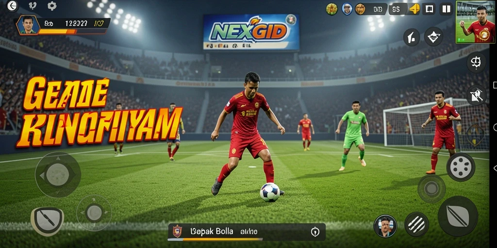 Tangkapan layar utama NEXGID yang menunjukkan aksi mendebarkan dalam permainan sepak bola.