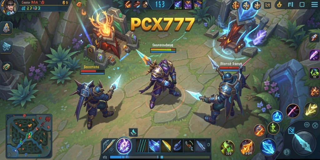Tampilan gameplay seru dalam PCX777 yang menunjukkan pertempuran tim strategis.