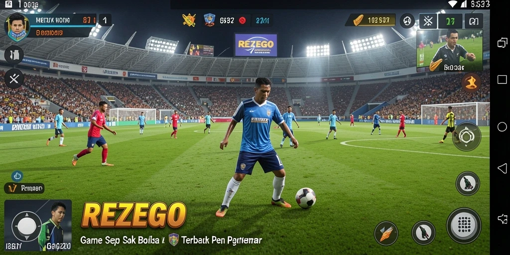Tangkapan layar gameplay seru sepak bola di REZEGO.