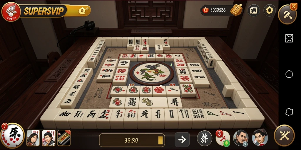 Tampilan permainan SUPERSVIP yang menakjubkan dengan berbagai ubin Mahjong.