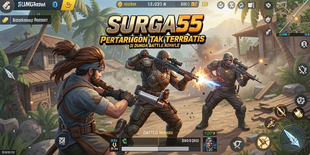 Tampilan seru dari gameplay Battle Royale SURGA55 yang mendebarkan.