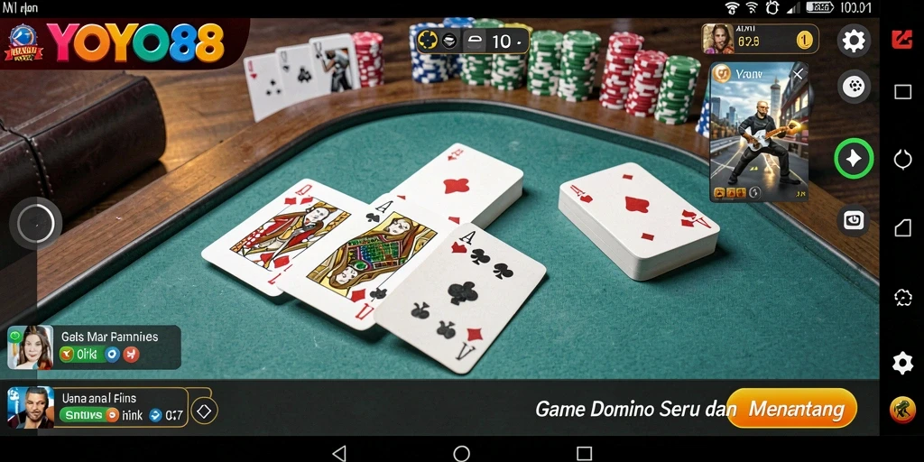 Screenshot utama YOYO88 menampilkan permainan Domino yang menarik dan interaktif.