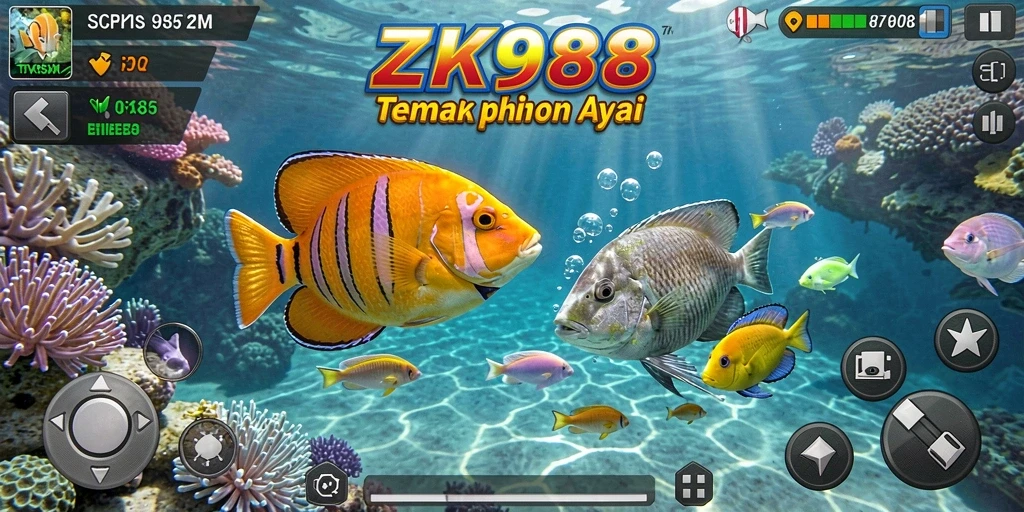 Screenshot gameplay ZK988 yang menampilkan aksi Tembak Ikan.